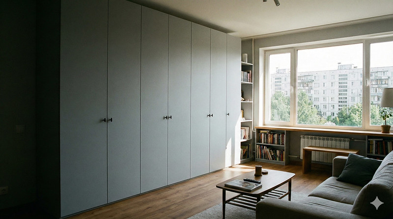 наполнение шкафа на всю стену