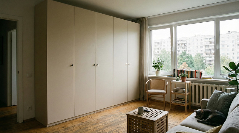 фасады и материалы, чтобы шкаф не выглядел громоздко