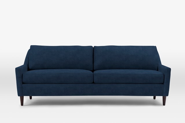 Синий диван с низкими подлокотниками