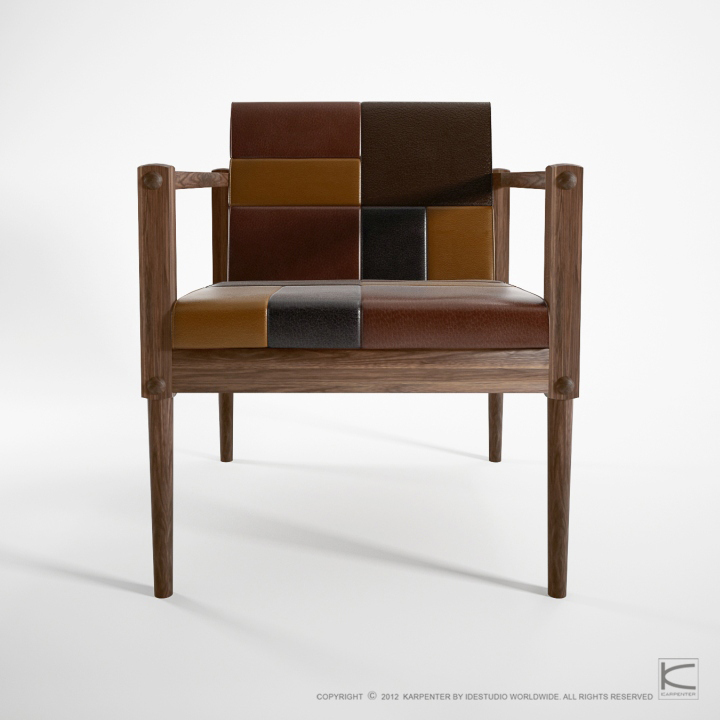 Стильный дизайн кожаного кресла Katchwork chair с деревянными подлокотниками