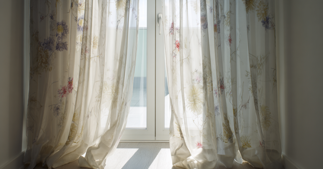 Легкие цветочные шторы у окна Bridgerton decor