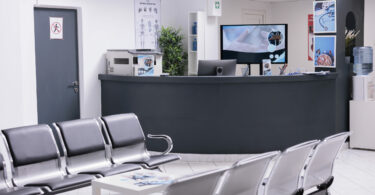 Clinical reception with waiting room in lobby