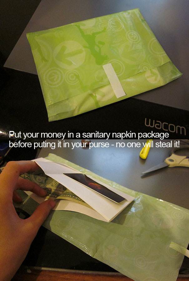 Хранения денег в упаковке с под прокладки