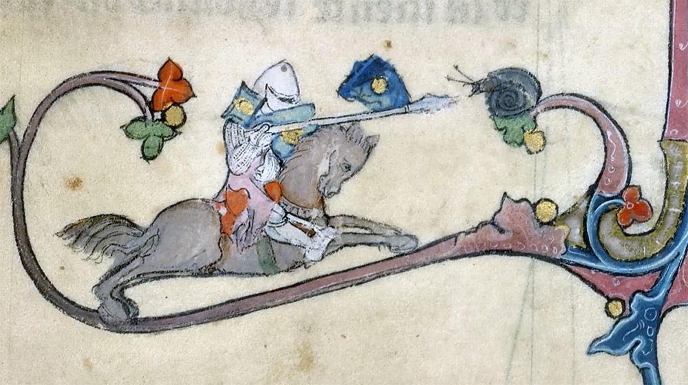 Рыцарские сражения с улитками: рисунки на полях средневековых книг