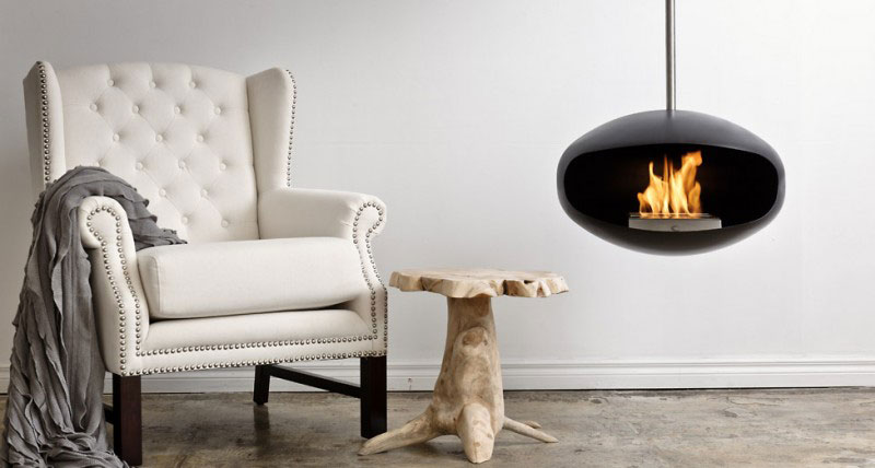 Дизайнерские электрические камины: камин Ventless Ethanol Hanging Model Aeris Fireplace от Cocoon Fires