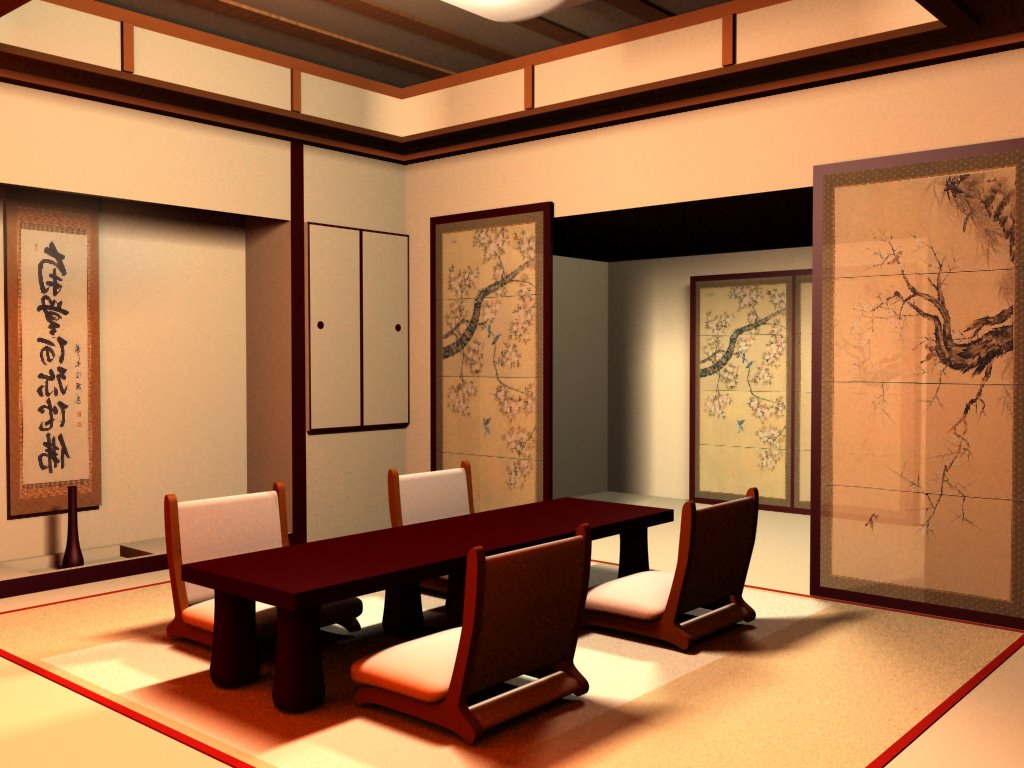 Яркий дизайн интерьера помещения в японском стиле
