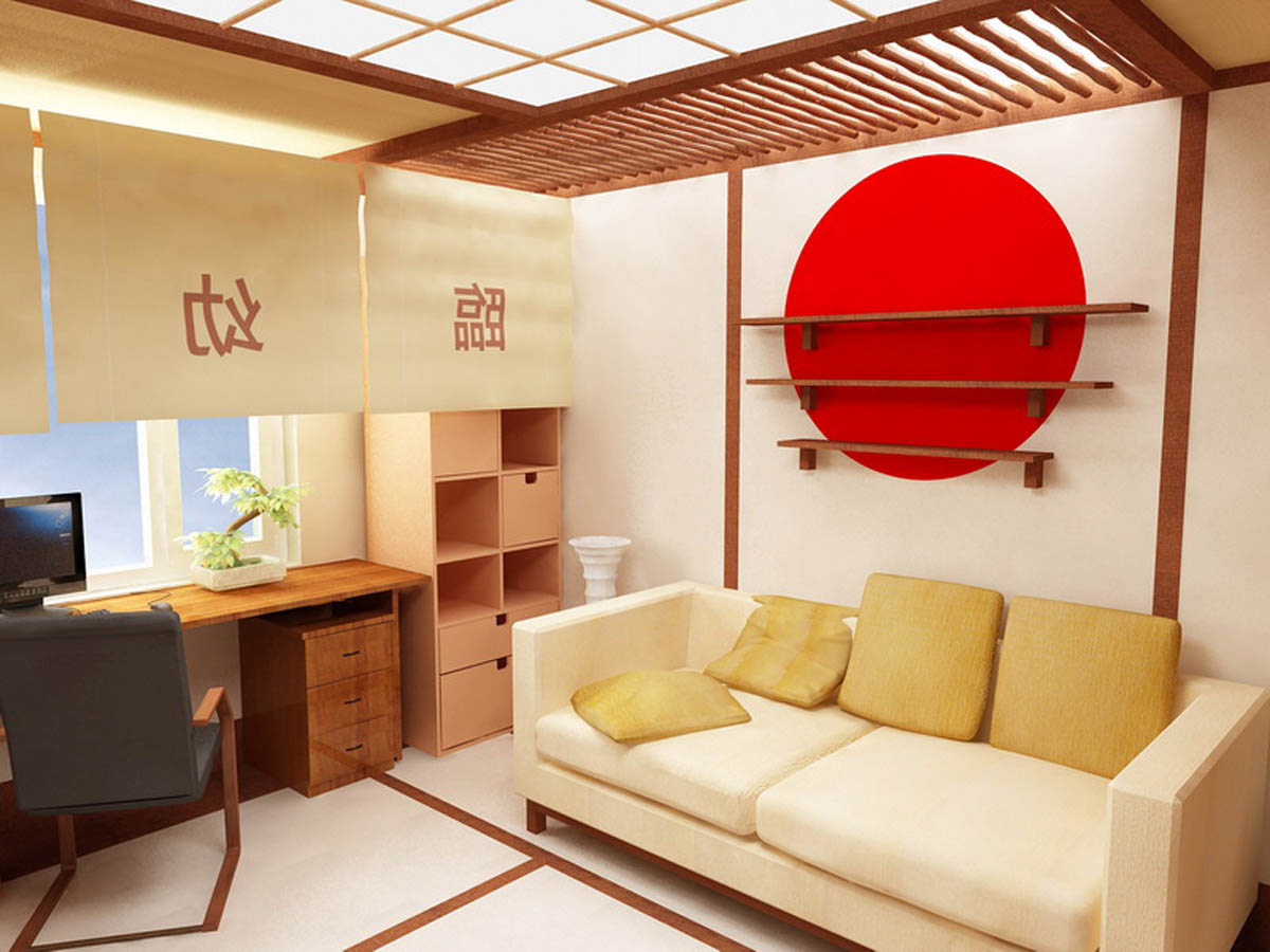 Необычный дизайн интерьера помещения в японском стиле