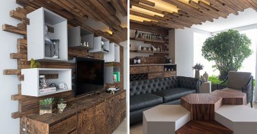 Интерьер с деревянными рейками от Kababie Arquitectos