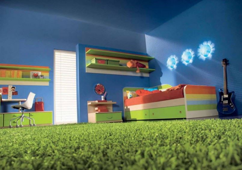 Красочный ковёр в интерьере детской комнаты