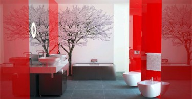Красный цвет в интерьере ванной