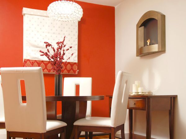 Интерьер столовой в красно-оранжевом цвете