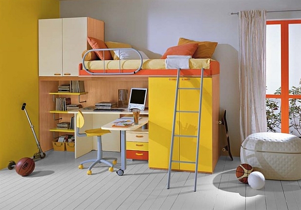 Ярко-жёлтая кровать-чердак от casamodern