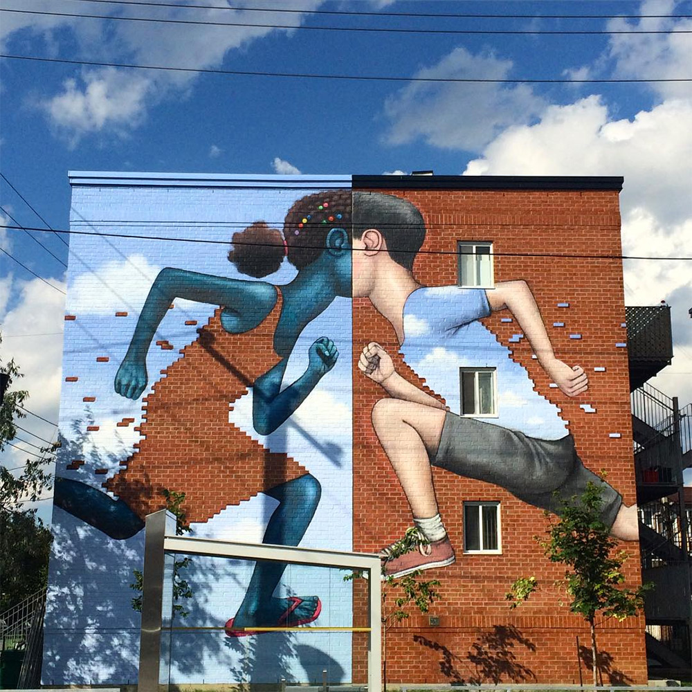 Уличная фреска «Встреча двух культур» (Монреаль, 2015) от французского художника Жюльена Мелёнда