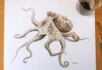Эстер ван Хюлзен: рисунок осьминога чернилами, которым 95 миллионов лет!