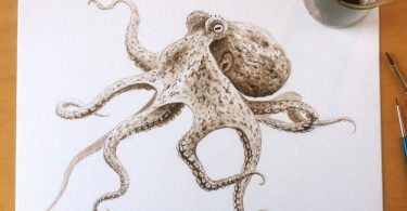 Эстер ван Хюлзен: рисунок осьминога чернилами, которым 95 миллионов лет!