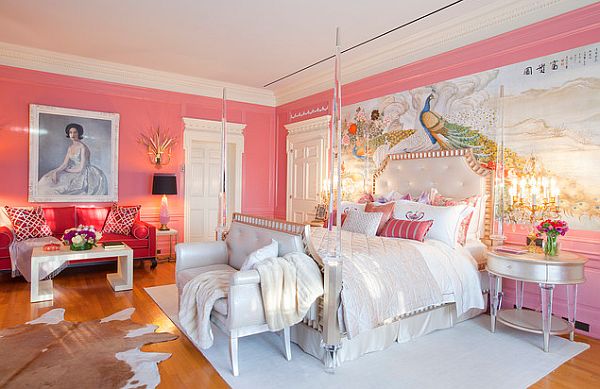 Оформление спальной комнаты в розовом цвете