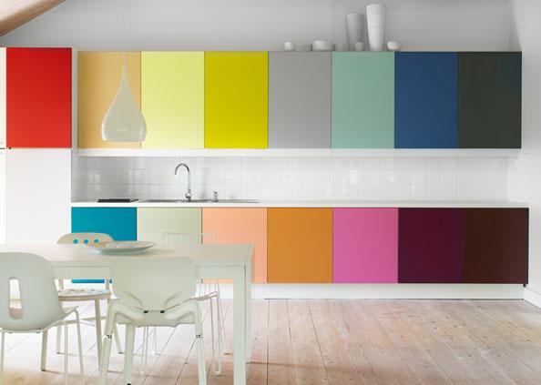 Уникальное оформление интерьера кухни в радужных цветах