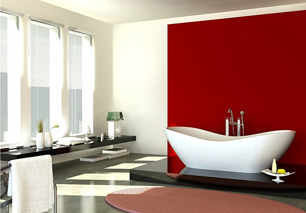 Красная стена в ванной комнате
