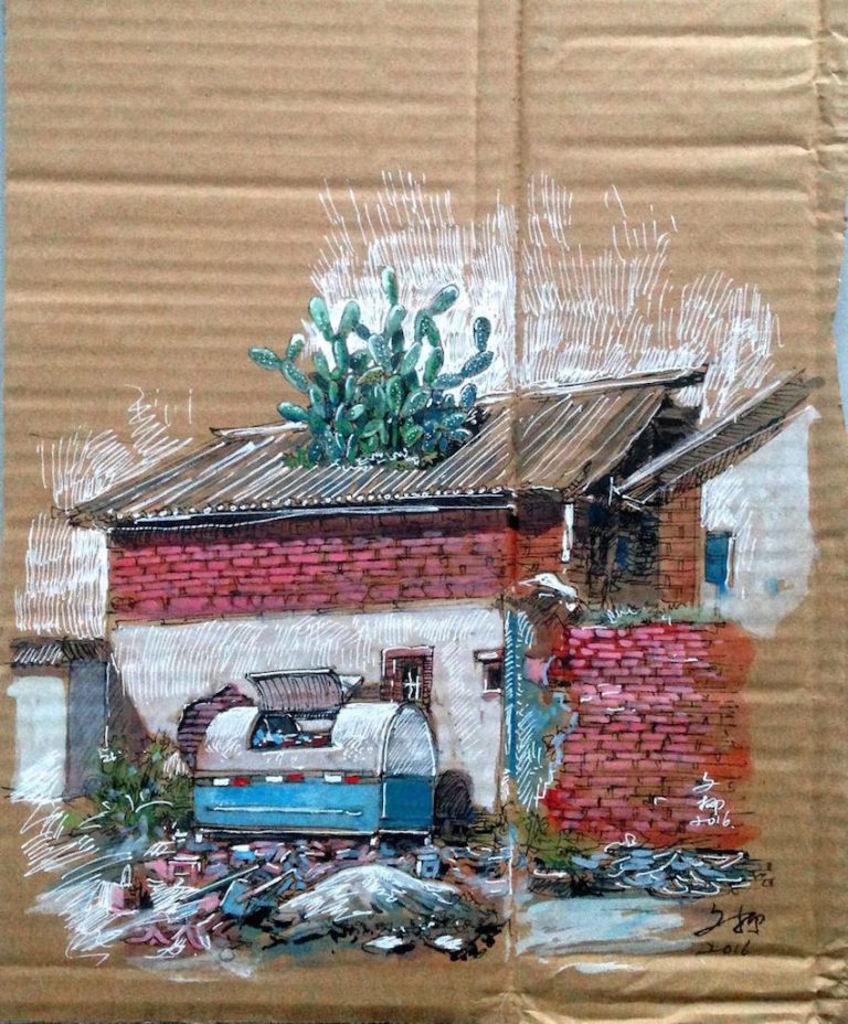 Рисунки на картоне: импровизированная художественная галерея китайского художника Веньи